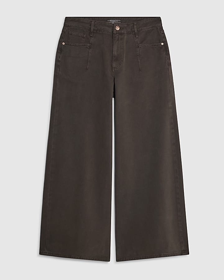 river island Brown Mid Rise Baggy Wide Leg Jeans