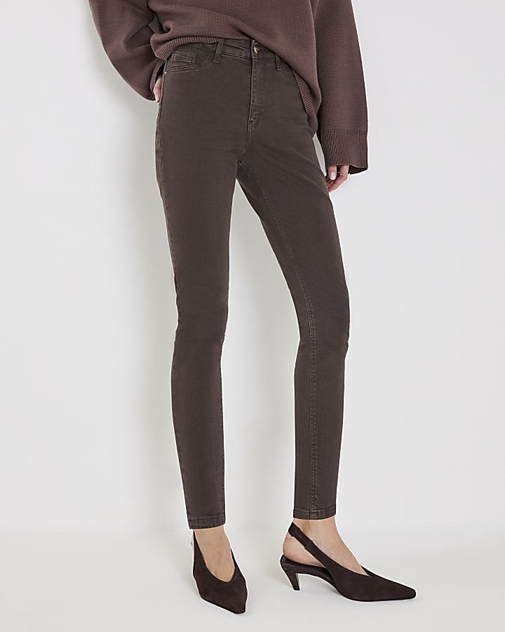 River Island Brown Mid Rise Skinny Jeans