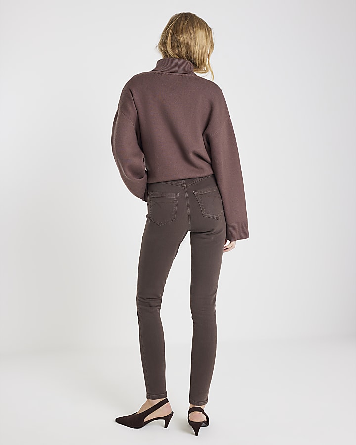 River Island Brown Mid Rise Skinny Jeans
