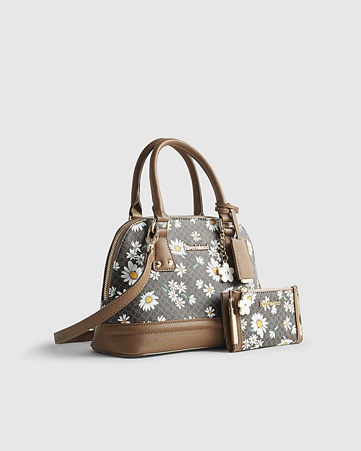 River Island Brown Monogram Daisy Tote Bag Bundle