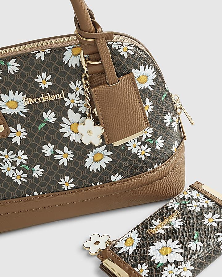 River Island Brown Monogram Daisy Tote Bag Bundle