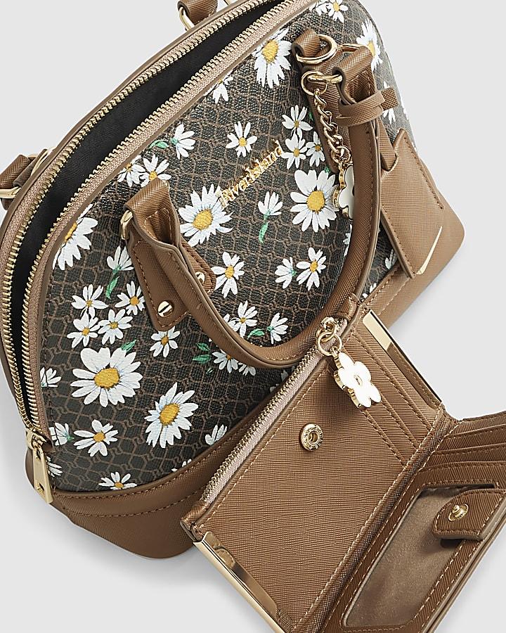 river island Brown Monogram Daisy Tote Bag Bundle