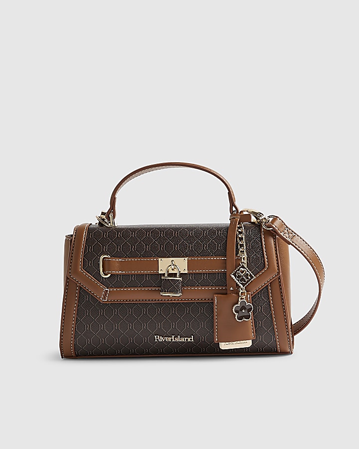River Island Brown Monogram Padlock Front Tote Bag