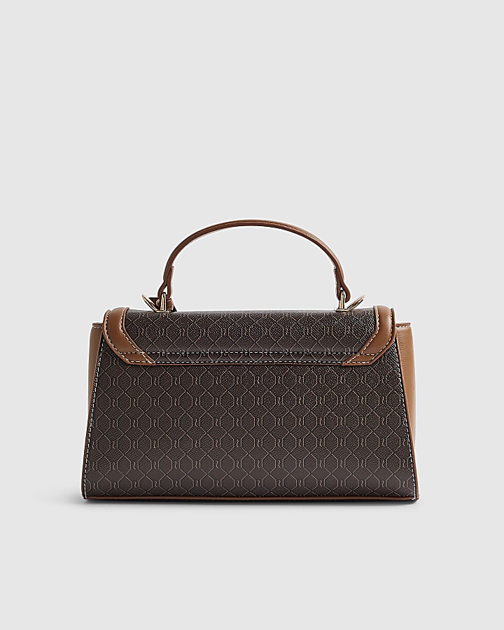 River Island Brown Monogram Padlock Front Tote Bag