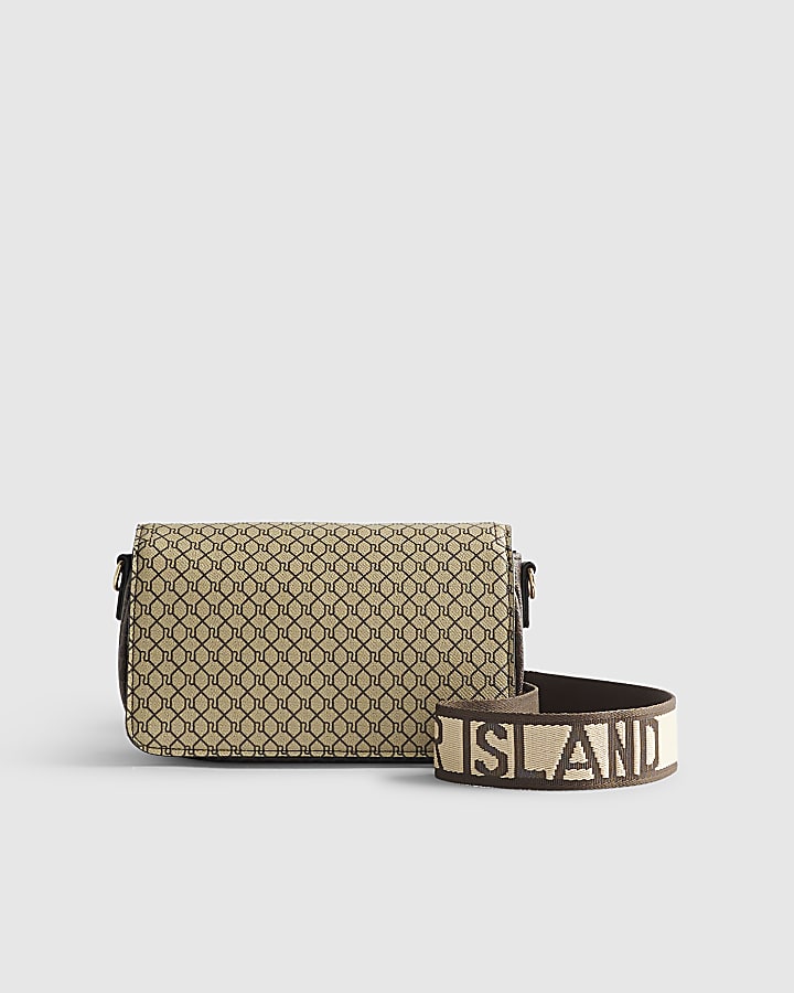 River Island Brown Monogram Print Cross Body Bag