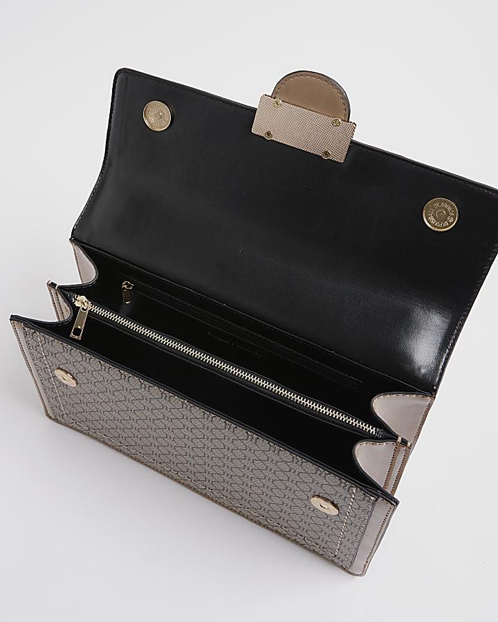 river island Brown Monogram Print Shoulder bag