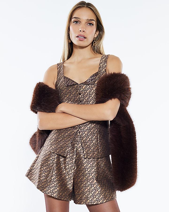 River Island Brown Monogram Shorts
