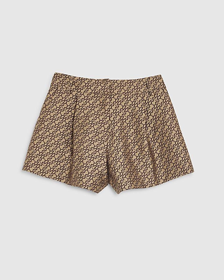 river island Brown Monogram Shorts