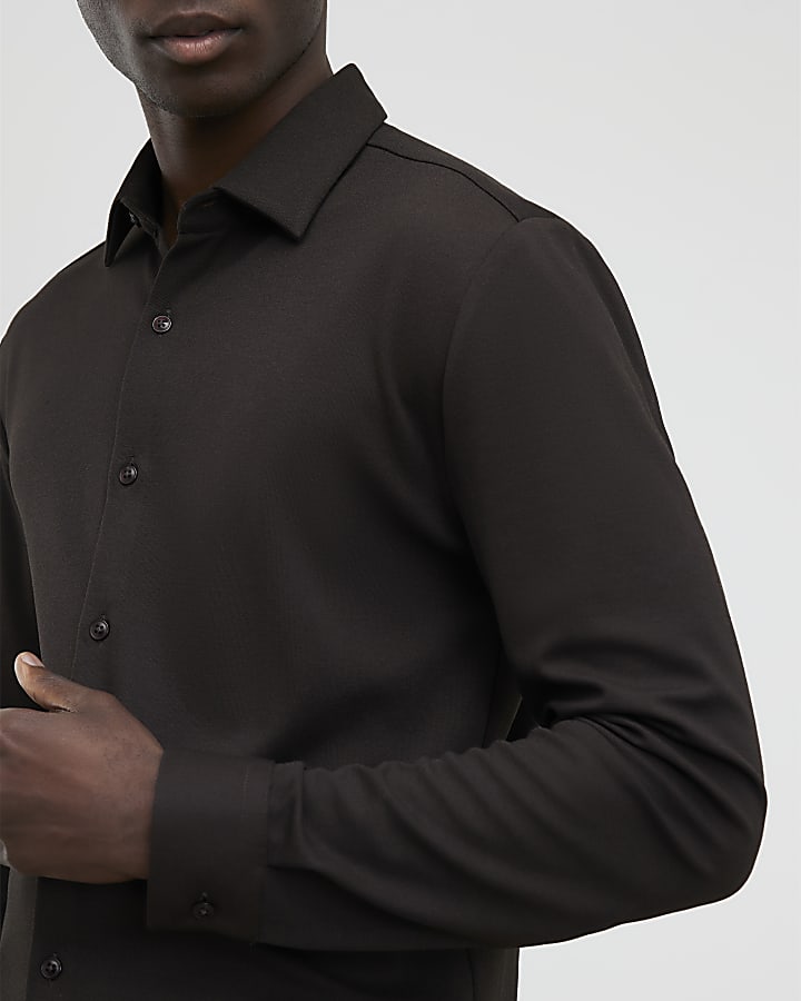 River Island Brown Muscle Fit Pique Shirt