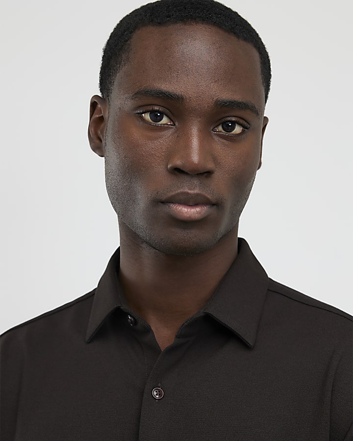 River Island Brown Muscle Fit Pique Shirt