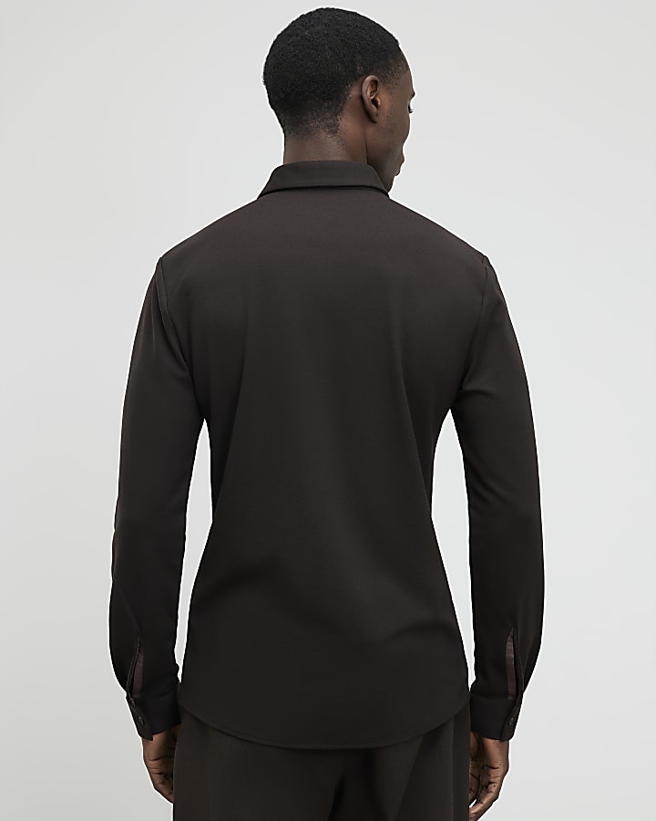 River Island Brown Muscle Fit Pique Shirt