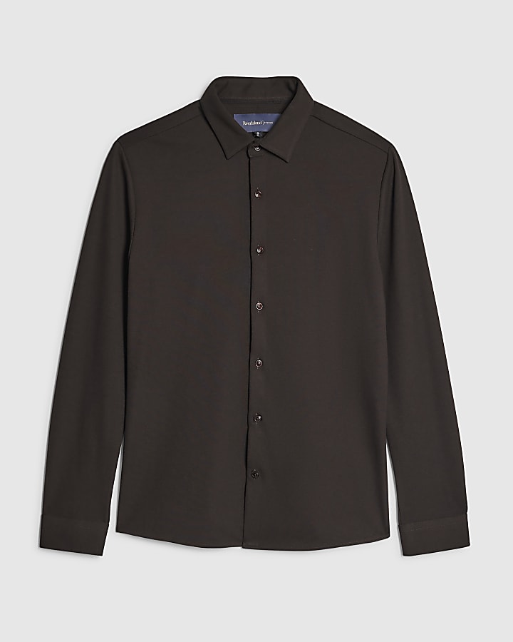 river island Brown Muscle Fit Pique Shirt