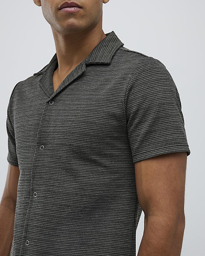 River Island Brown Muscle Fit Pupstooth Shirt