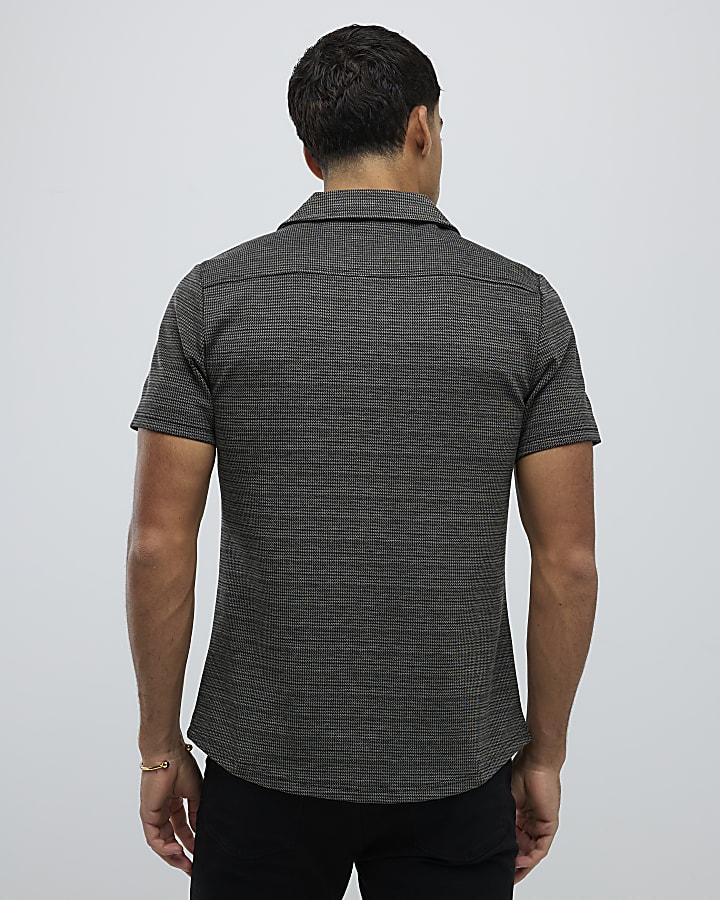River Island Brown Muscle Fit Pupstooth Shirt