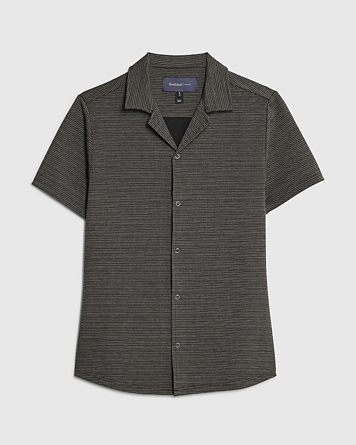 river island Brown Muscle Fit Pupstooth Shirt