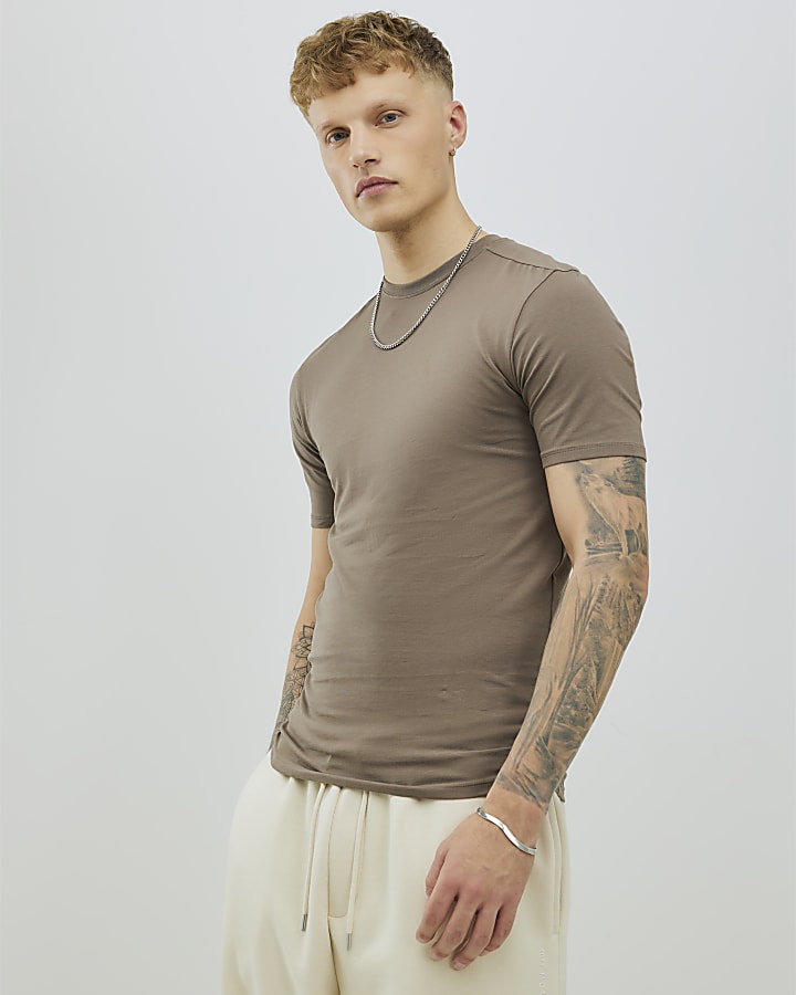 River Island Brown Muscle Fit T-Shirt