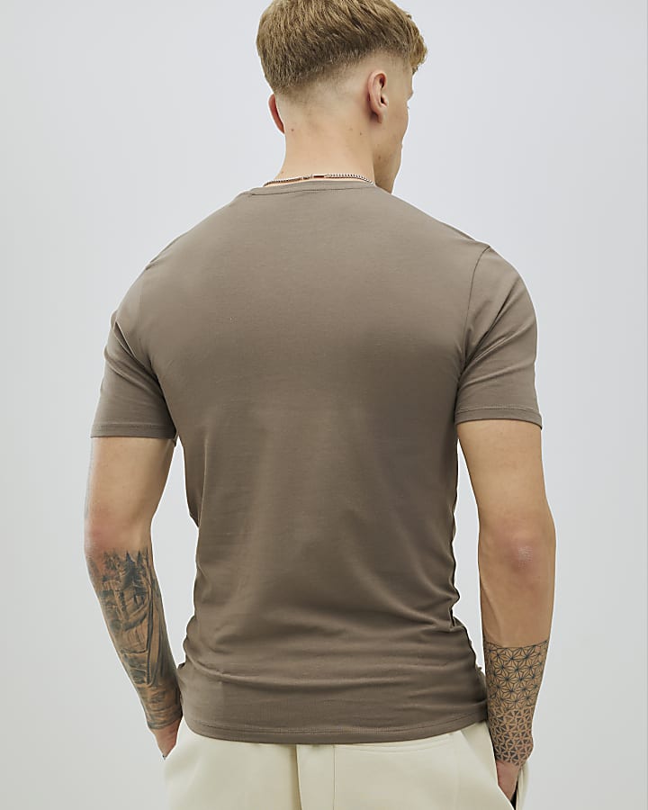 River Island Brown Muscle Fit T-Shirt