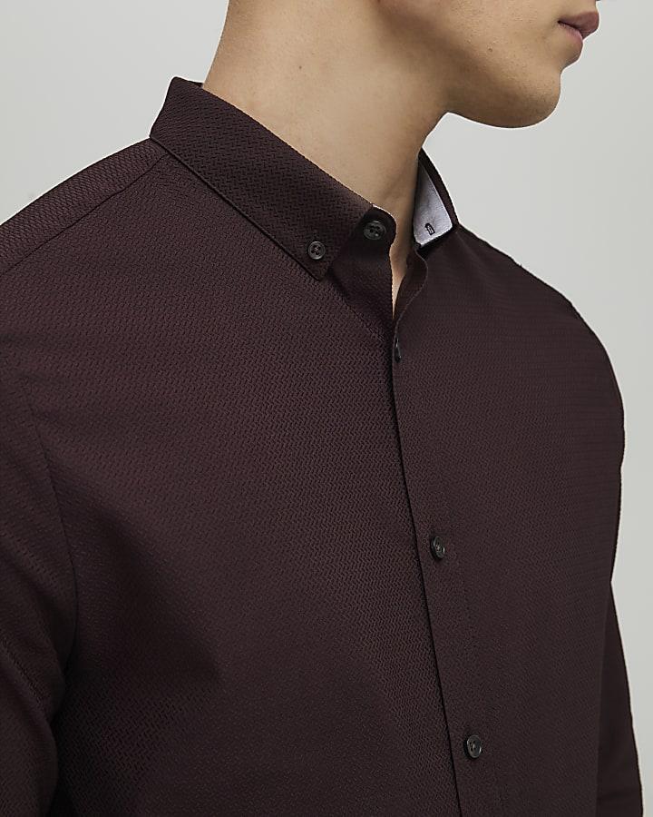 River Island Brown Muscle Fit Textured Shirt