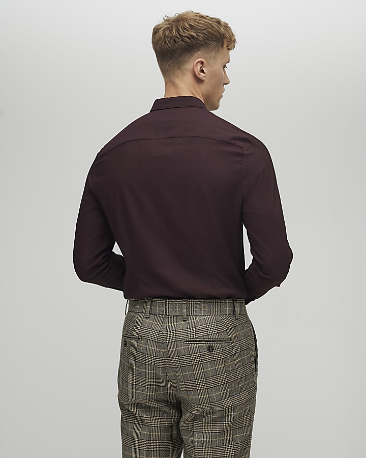 River Island Brown Muscle Fit Textured Shirt