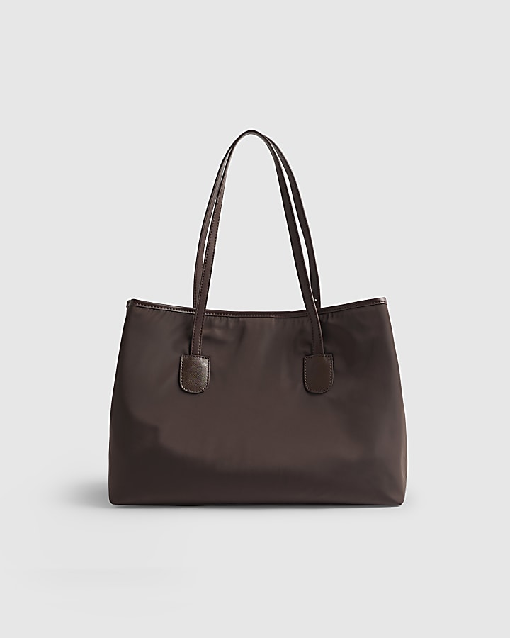 River Island Brown Nylon Buckle Handle Shopper Bag