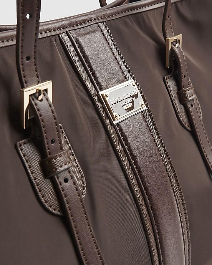 River Island Brown Nylon Buckle Handle Shopper Bag