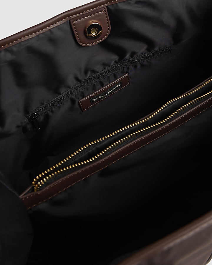 river island Brown Nylon Buckle Handle Shopper Bag