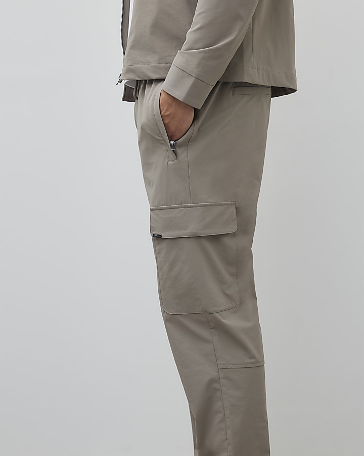 River Island Brown Nylon Skinny Fit Cargo Trousers