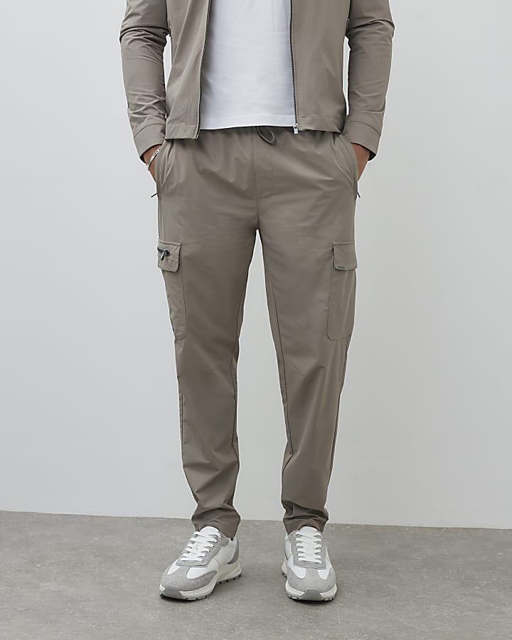 River Island Brown Nylon Skinny Fit Cargo Trousers