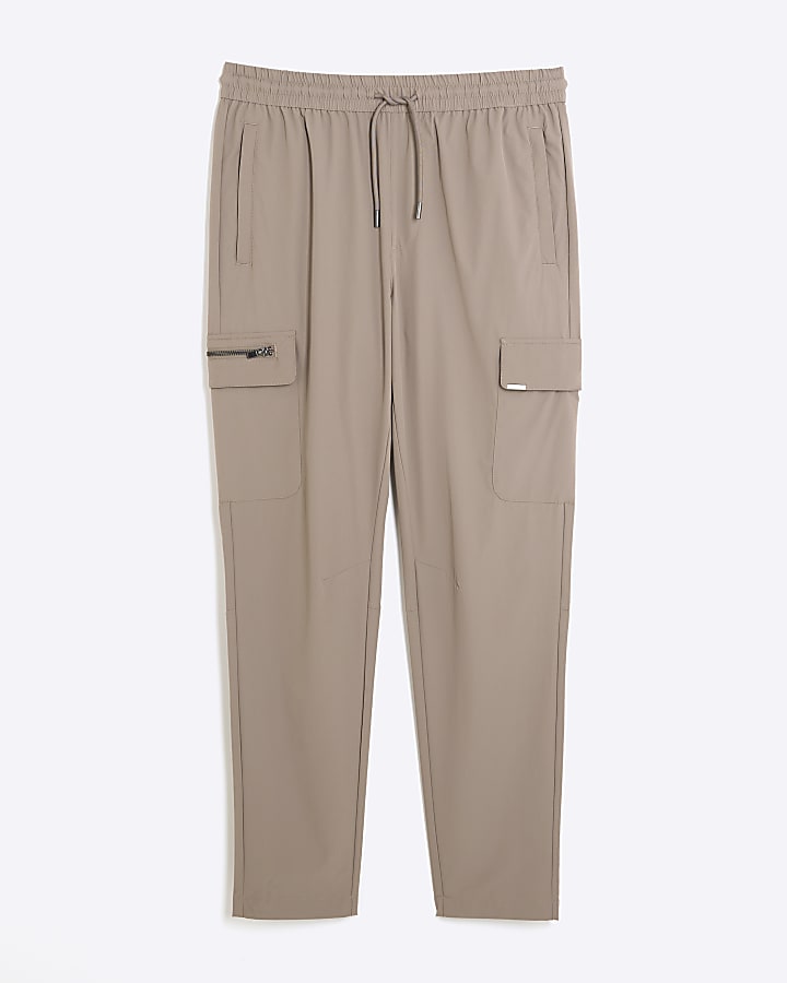 river island Brown Nylon Skinny Fit Cargo Trousers