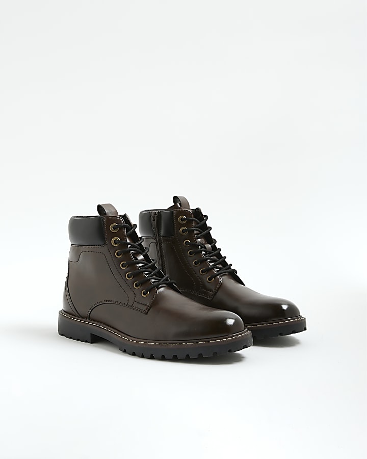 River Island Brown Padded Lace Up Boots