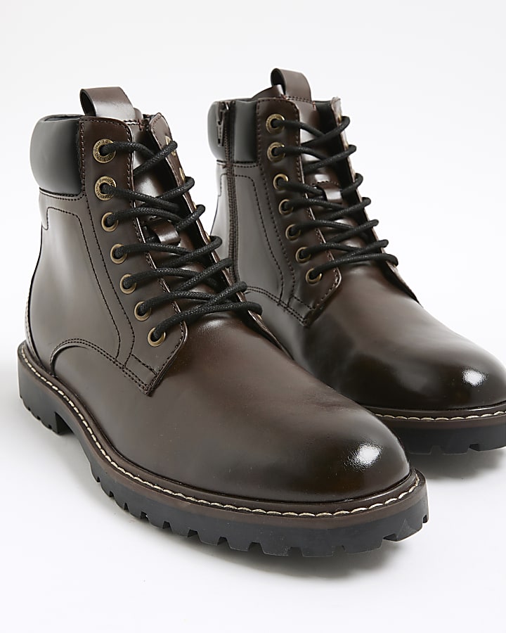 river island Brown Padded Lace Up Boots