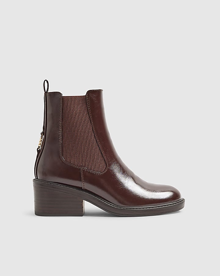 River Island Brown Patent Chelsea Boots
