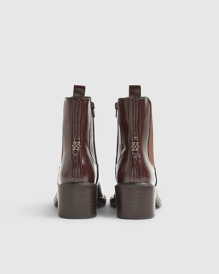 River Island Brown Patent Chelsea Boots
