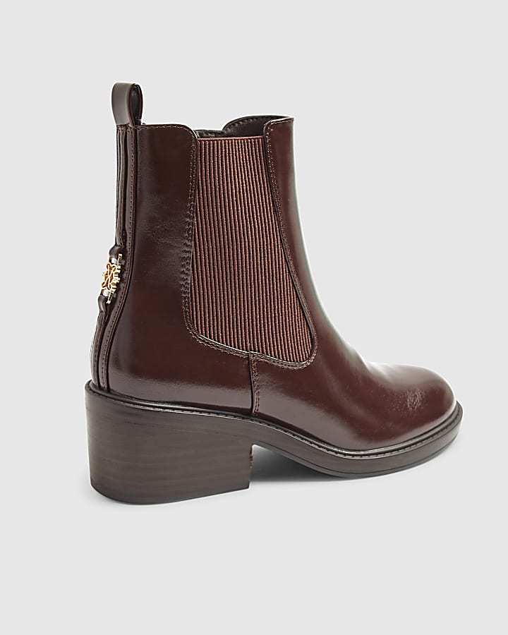 river island Brown patent Chelsea Boots