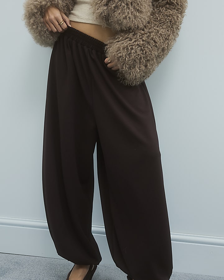 River Island Brown Premium Balloon Leg Trousers