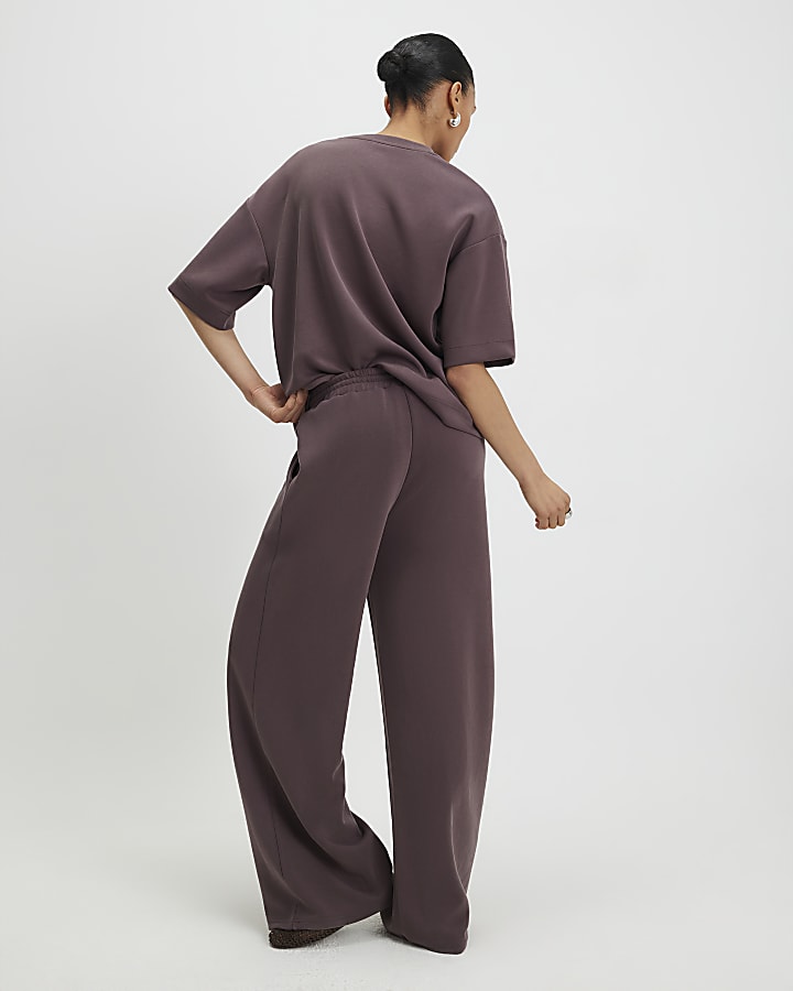 River Island Brown Premium Wide Leg Joggers