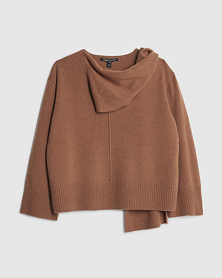 river island Brown Premium Wool Scarf Wrap Jumper