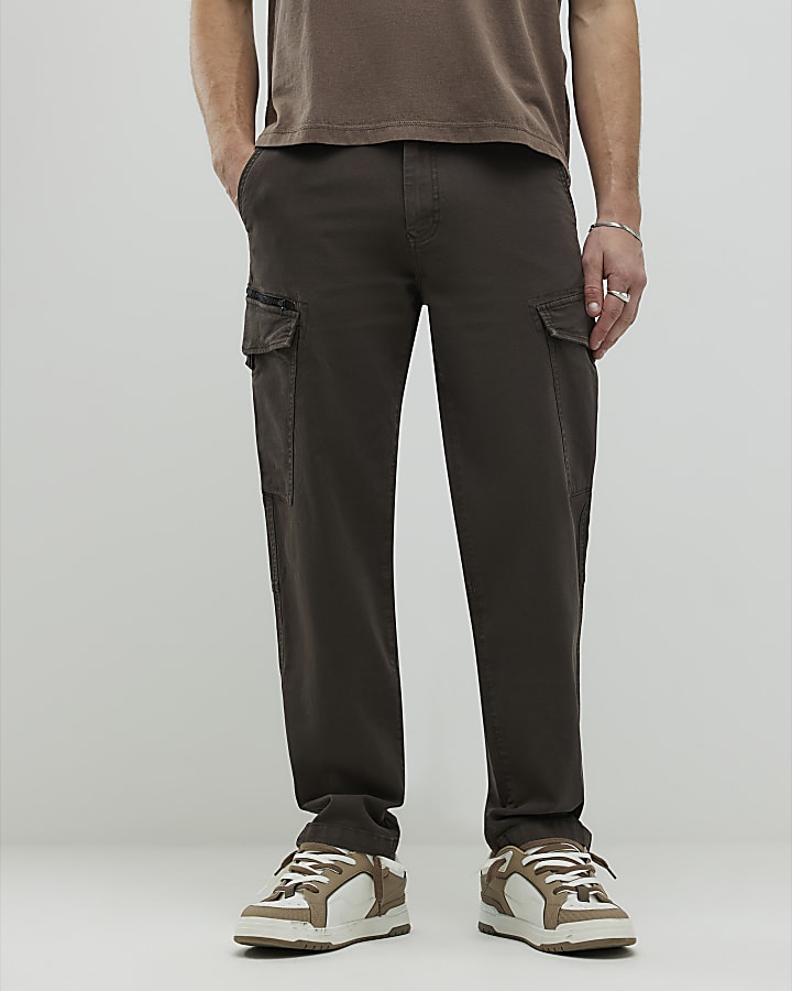 River Island Brown Regular Fit Cargo Trousers