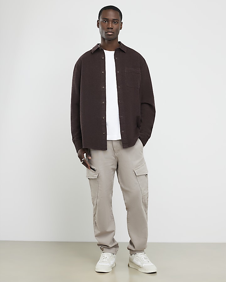 River Island Brown Regular Fit Corduroy Shirt