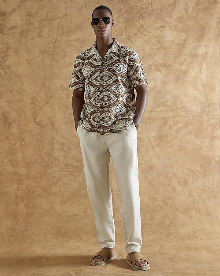 River Island Brown Regular Fit Eye Crochet Shirt