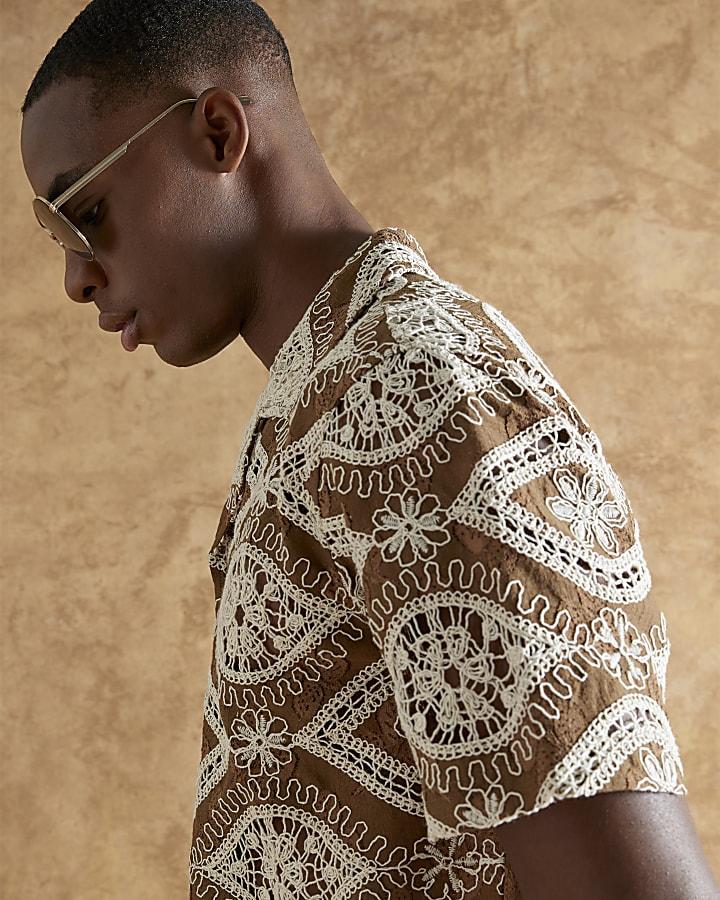 River Island Brown Regular Fit Eye Crochet Shirt