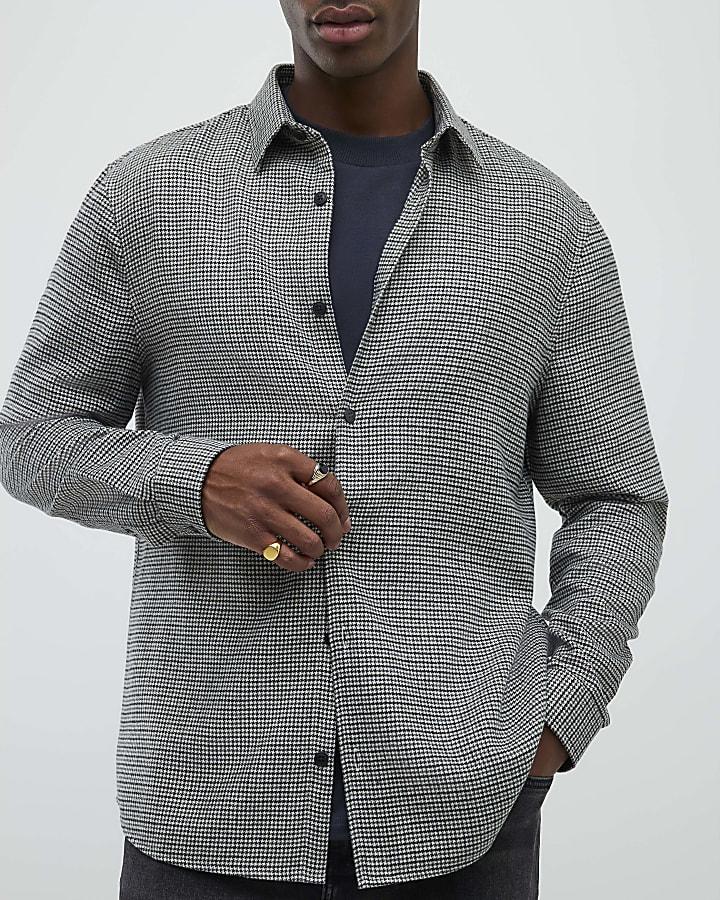 River Island Brown Regular FIt Micro Check Shirt