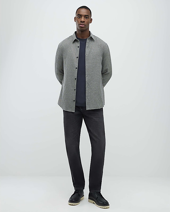 River Island Brown Regular FIt Micro Check Shirt