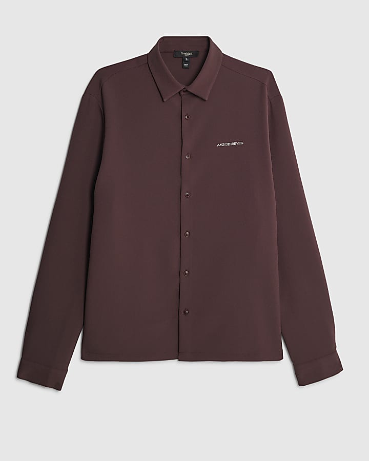 river island Brown Regular Fit Winter Floral Shirt