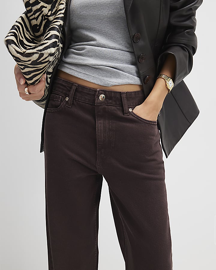 River Island Brown Relaxed Straight Jeans