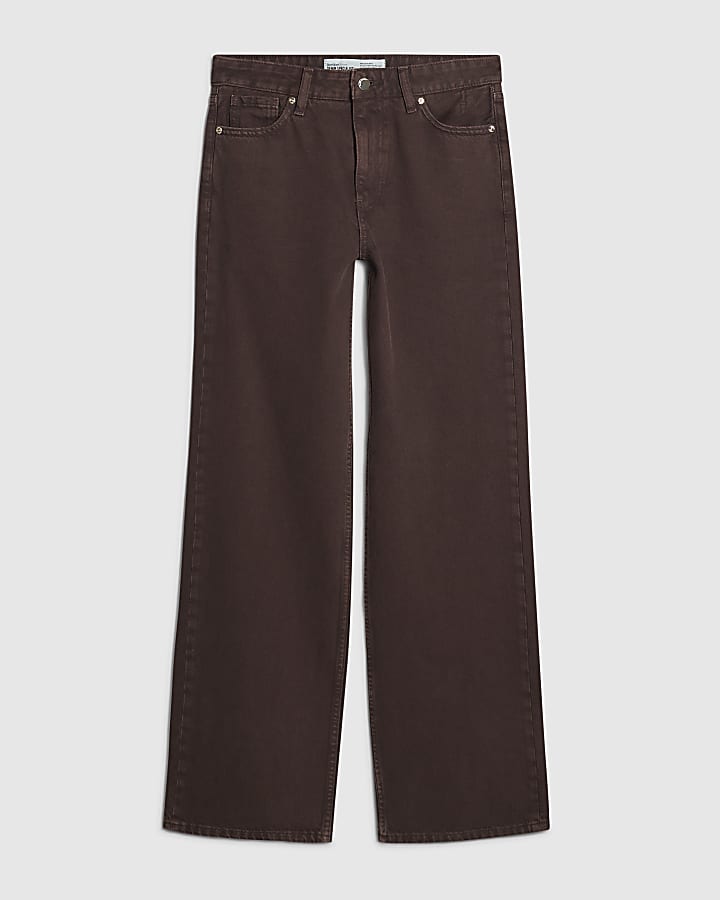 river island Brown Relaxed Straight Jeans
