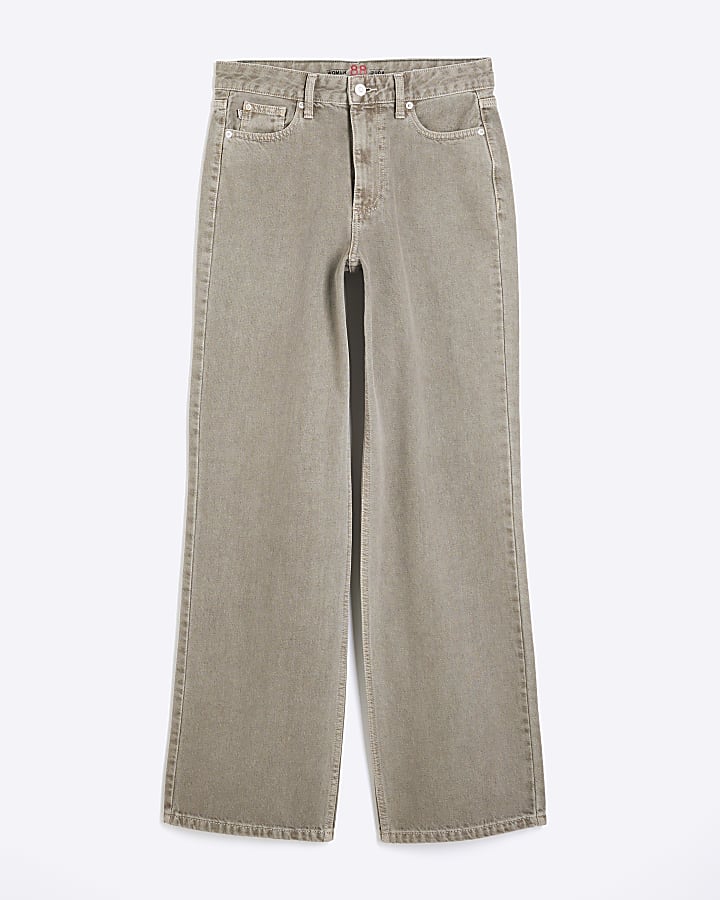 river island Brown Relaxed Straight Leg Jeans