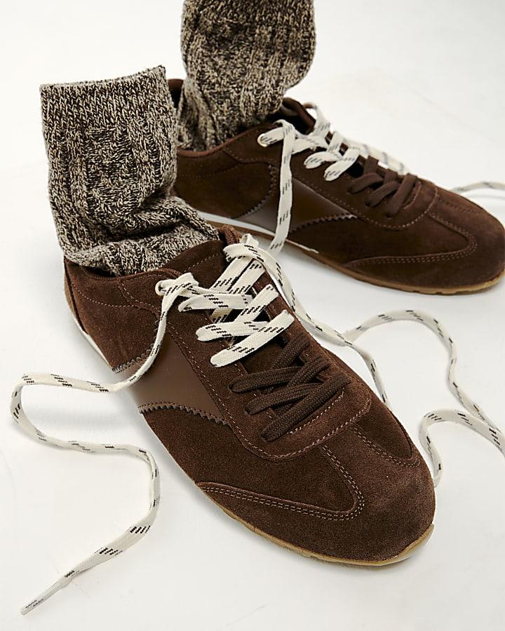 river island Brown Retro Suede Trainers