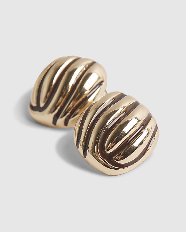 River Island Brown Ridged Stripe Stud Earrings