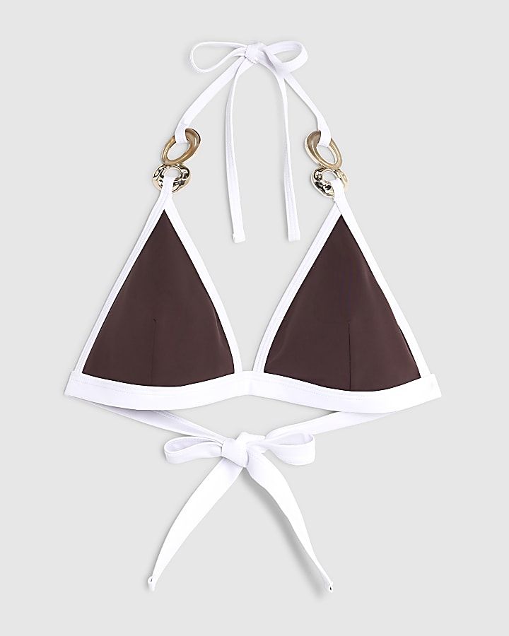 river island Brown Ring Detail Triangle Bikini Top